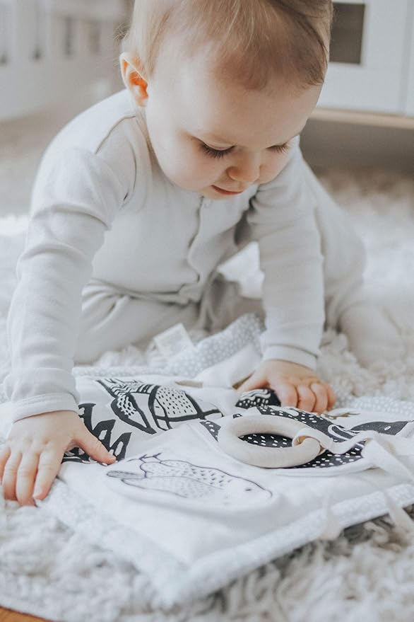 Wee Gallery Woodland Activity Pad Organic Baby Play Mat with Sensory Toys, High Contrast Newborn Essentials Soft Tummy Time Mat for Babies 0-12 Months, Visual and Motor Skill Development Toy