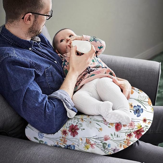 Little Grape Land Nursing Pillow for Infants, Breastfeeding Pillows, Baby Support Pillow for Nursing, Bottle Feeding, Tummy Time with Machine Washable Cover & Breathable Filling, Spring Flower