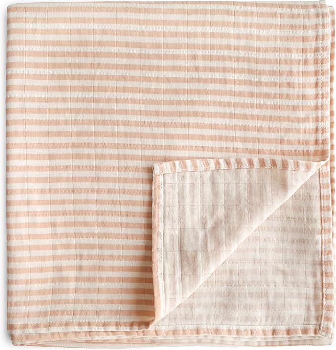 mushie Muslin Baby Swaddle Blanket | 100% Organic Cotton (Natural Stripe)
