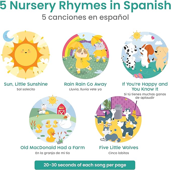 Binibi Spanish Musical Book for Toddlers Sol Solecito & Other Nursery Rhymes | Spanish Learning for Kids | Bilingual Children's Sound Book | Libro en español para bebés