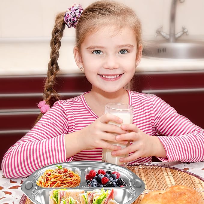 Stainless Steel Baby Suction Plates: Divided Plates for Babies and Toddlers, Made of 100% Food-Grade Materials Ideal for Baby-Led Weaning BPA-Free Toddler Feeding Dishwasher Safe Green