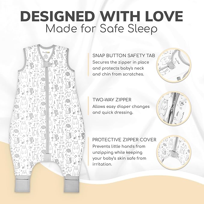 Mama Cheetah Toddler Sleep Sack with Feet 3T - 4T, 2.5 TOG Organic Cotton Baby Sleeping Bag with Legs, Baby Wearable Blankets for Walkers w/ 2-Way Zipper, Baby Sleep Sack for Girls & Boys, Large