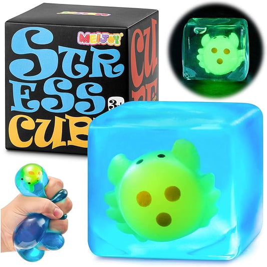 Squishy Stress Cube Fidget Toys Adults - Glow in The Dark Crab Sensory Toys for Kids with Autism Stress Balls for Kids Squeeze Toys for Anxiety Stress Relief Gifts
