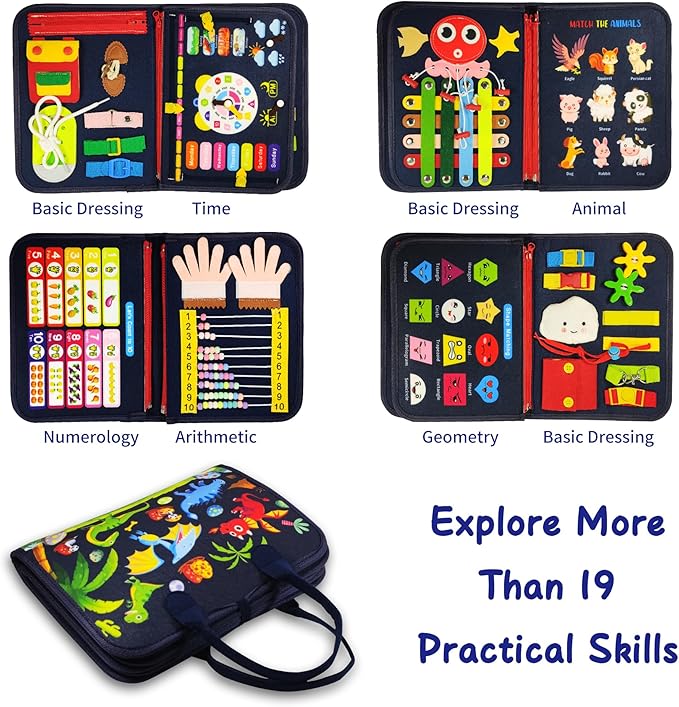 Montessori Busy Board for Boys 3 4 5 Year, Sensory Toys for Toddlers 1-4, Ideal for Travel and Preschool - ABCs, 123s, Shapes, Colors, Animals, Weather, Birthday Gifts