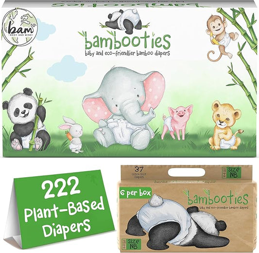 Bamboo Baby Diapers, Totally Chlorine Free for Sensitive Skin for Newborns to XXL. Hypoallergenic & Non Toxic Eco Friendlier Plant-Based Materials. TCF NB Newborn Size (222 ct)