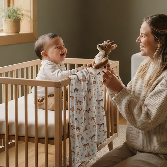 GLLQUEN BABY Muslin Swaddle Blankets Breathable Receiving Blankets (35" x 40") 2-Pack Soft Baby Blankets for Girls and Boys Newborn Essentials Muslin Burp Cloths Swaddle Wrap Baby Gift(Deerling)