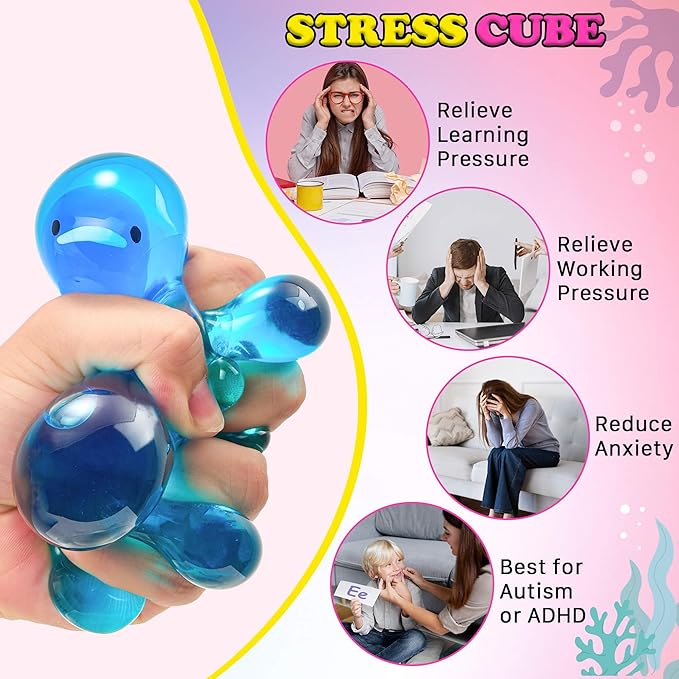 Squishy Stress Cube Fidget Toys Adults - Glow in The Dark Whale Sensory Toys for Kids with Autism Stress Balls for Kids Squeeze Toys for Anxiety Stress Relief Gifts