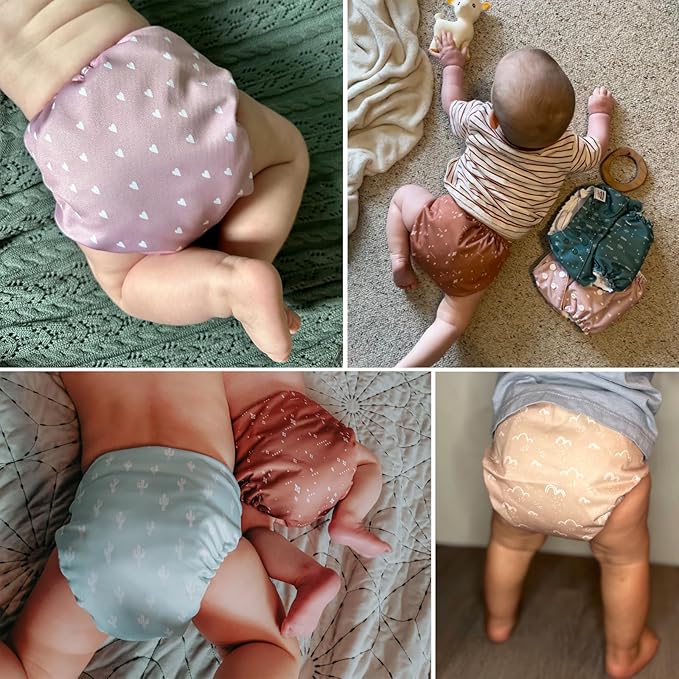 Mama Koala 3.0 Cloth Diapers for Babies with AWJ Lining, 6 Pack with 12 5-Layer Bboo(No Microfiber) Cloth Diaper Inserts - Reusable and Washable Pocket Diapers(12-My Warm Heart)