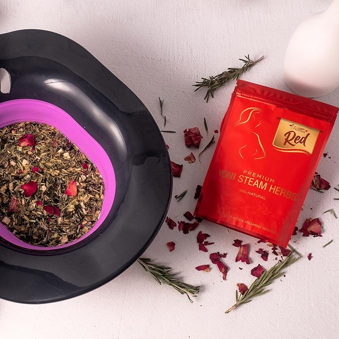 Fivona 4-in-1 Feminine Care Kit, Yoni Oil, Yoni Soap, Yoni Steaming Pot and Red Premium V Steam Herbs, Complete Herbal V Care Set