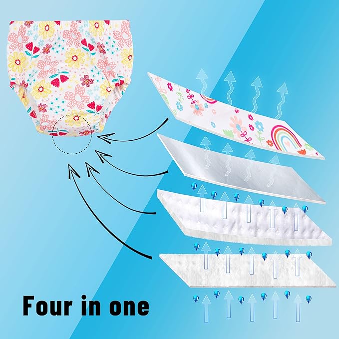 Toddler Potty Training Pants 4 Pack,Cotton Training Underwear Size 2T,3T,4T,Waterproof Underwear for Kids