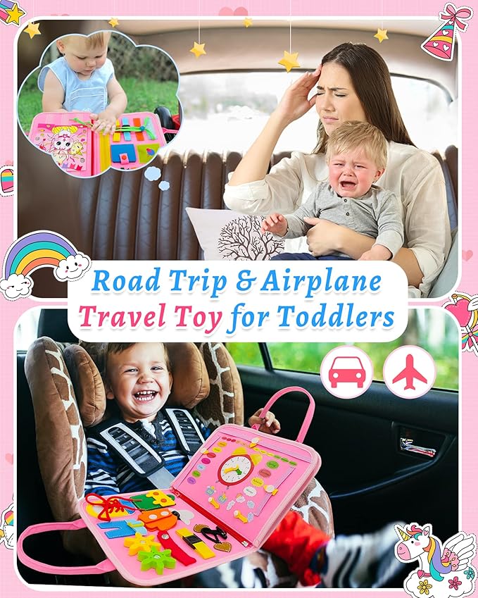 Exorany Busy Board Montessori Toys for Toddler Girls & Boys Birthday Gifts, Sensory Toys for Toddlers, Educational Travel Toy, Preschool Activities for Learning Fine Motor Skills