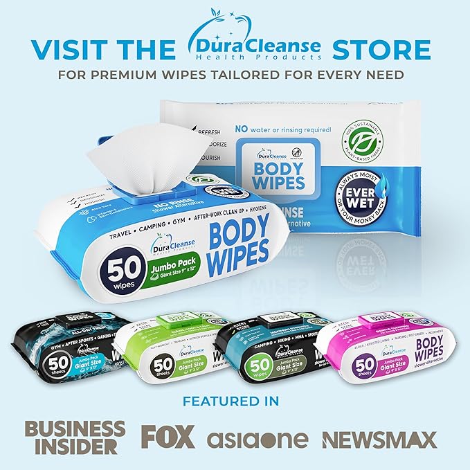 XL Body Wipes - (4 Pack) 200 Shower Wipes + 16 Travel Bath Sheets for Adults - 9"x12" Cleansing No Rinse Disposable Wash Cloths for Elderly Incontinence, After Surgery Must Haves & Recovery Supplies