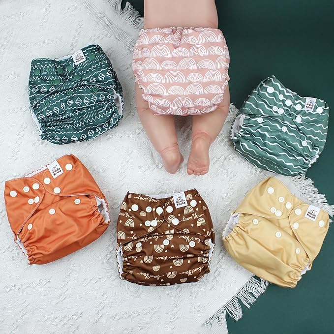 Mama Koala 3.0 Pocket Cloth Diapers for Babies with AWJ Lining, 6 Pack with 6 4-Layer Natural Cloth Diaper Inserts - Reusable and Washable Pocket Diapers (Hope in The Desert)