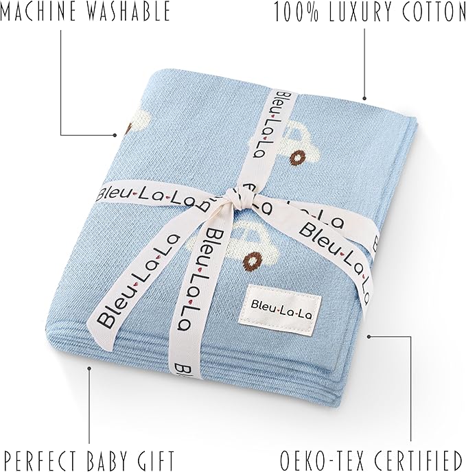 Baby Blanket for Boys 100% Cotton Buttery Soft Cozy Receiving Swaddle Stroller Blanket for Shower Gift Registry for Newborns, Infants, Toddlers (Cars - Baby Blue)