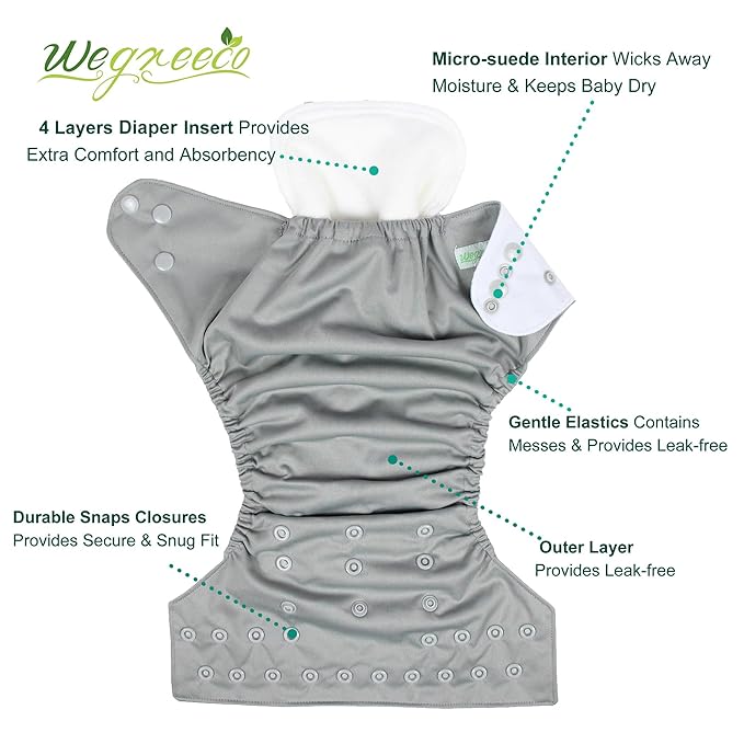 wegreeco Cloth Diapers 6 Pack with 6 Inserts, Washable Cloth Diapers for Babies, One Size Adjustable Reusable (with 1 Wet Bag,Boy Prints)