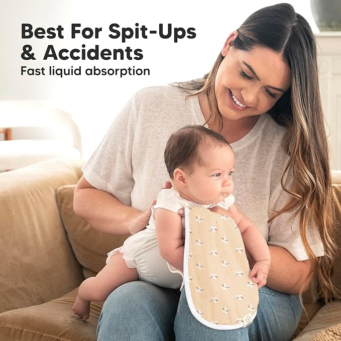 5-Pack Muslin Burp Cloths Baby Boy, Girl - Very Absorbent Baby Burp Cloth Rags, 8-Layers Viscose Derived from Bamboo Cotton Muslin Towel, Super Soft Spit Up Rags, No Shrink Washcloths (Lunaris)