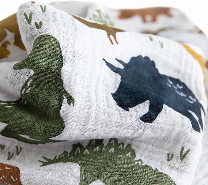 Little Unicorn Premium Cotton Swaddle Baby Blanket | Breathable Fabric | for swaddling, Play, Nursing & More (Dino Friends)