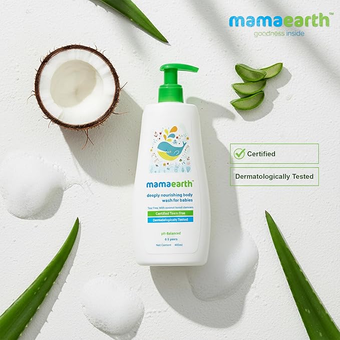 Mamaearth Deeply Nourishing Baby Body Wash | Tear Free Formula with Natural Cleansers | Hydrating Coconut & Jojoba Oil | Moisturizes Delicate Skin of Babies | 13.53 Fl Oz (400ml)