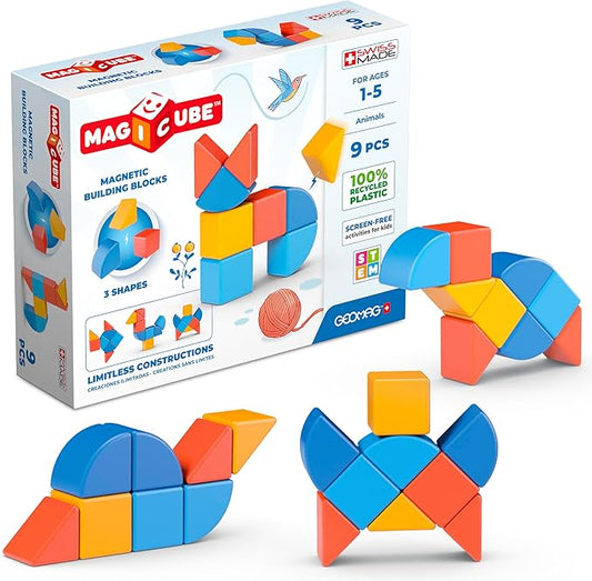 Geomag Magicube 9pcs Magnetic Blocks - Magnetic Building Blocks for Toddlers 1-3, Montessori Toys for 1+ Year Old, Autism Sensory Product, Magnets for Kids