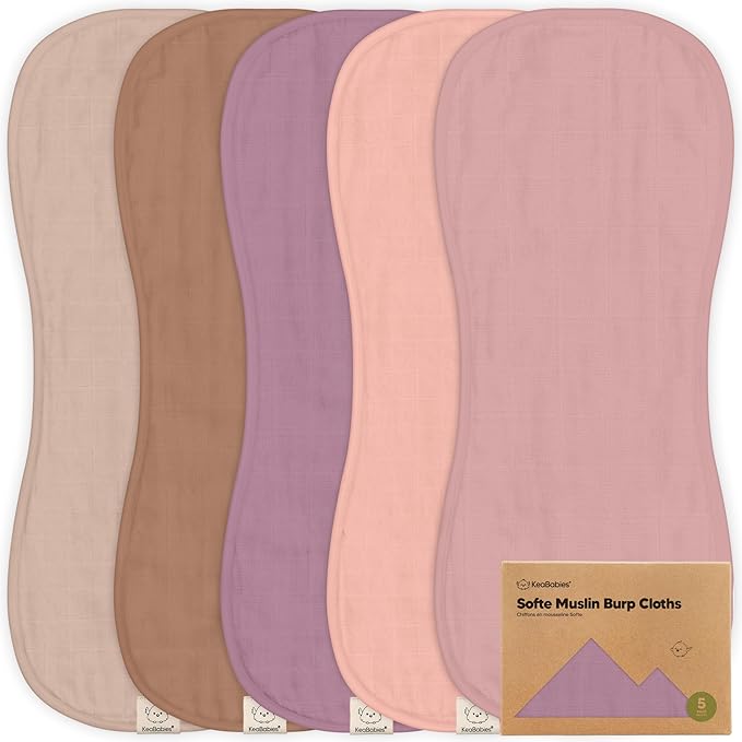 5-Pack Muslin Burp Cloths Baby Boy, Girl - Very Absorbent Baby Burp Cloth Rags, 8-Layers Viscose Derived from Bamboo Cotton Muslin Towel, Super Soft Spit Up Rags, No Shrink Washcloths (Mauve)