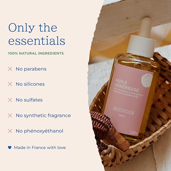MINOIS PARIS Pregnancy Body Oil – Organic Belly Oil for Stretch Marks Prevention & Removal – Firming Skin Therapy Oil for Pregnant Women – Made in France
