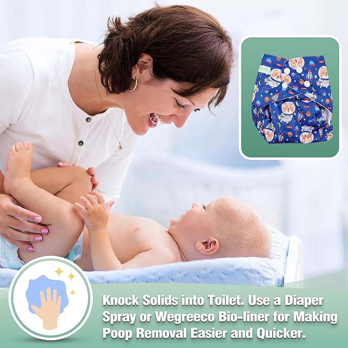 wegreeco Cloth Diapers 6 Pack with 6 Inserts & 1 Wet Bag, Washable Cloth Diapers for Babies, One Size Adjustable Reusable (Tie-dye)
