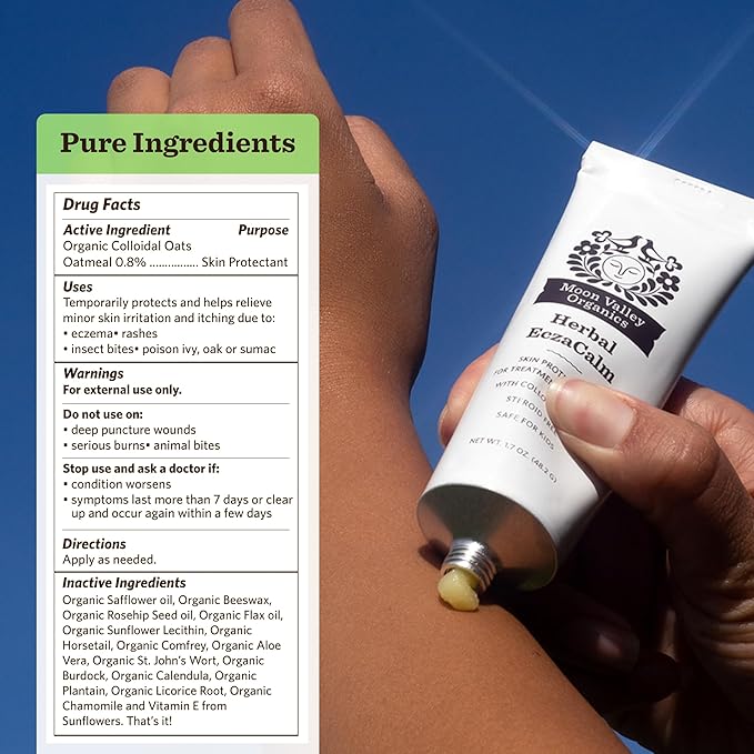 Moon Valley Organics Eczacalm, Eczema and Psoriasis Cream, Herbal Skincare Ointment for Dry and Itchy Skin, Lotion with Colloidal Oats, Beeswax, and Aloe Vera, 1.7 oz