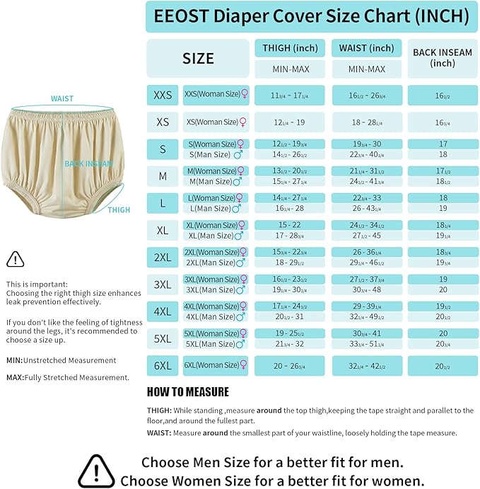Adult Diaper Cover for Incontinence Noiseless Leak-Protection Underwear Plastic Pants Over Diapers Waterproof Rubber Pants (Beige, XXXX-Large)