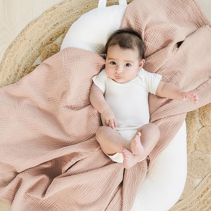 Konssy Muslin Swaddle Blankets for Boys Girls, 2 Pack Receiving Baby Blanket Large 47 x 47 inches, Soft Breathable Swaddling Wrap for Unisex Newborn (Pink, Floral)