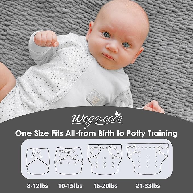 wegreeco Cloth Diapers 5 Pack with 5 Inserts, Washable Cloth Diapers for Babies, One Size Adjustable Reusable (Animal Party)