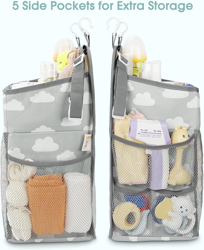 Maliton Hanging Diaper Caddy Organizer - Diaper Stacker for Changing Table, Crib, Playard or Wall & Nursery Organization Baby Shower Gifts for Newborn (Gray Cloud)
