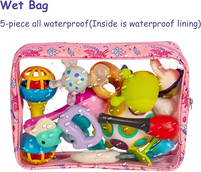 TSA Approved 5-Piece Diaper Bag Organizer Pouch Set Clear Waterproof TPU Kids Toiletry Storage Set Travel Packing Clutch Cube Bags for Baby Nursing