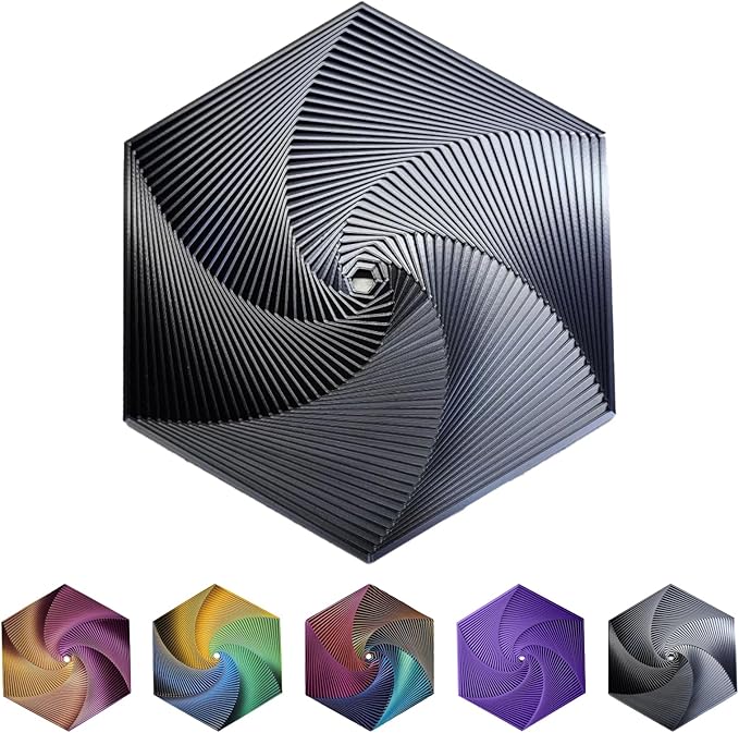 Fractal Fidget Hexagon-3D Printed Hexagon Fidget Toy, Infinity Cube Sensory Toys for Adults, Desk Spinning Toy, Hexagon Spiral Visual Fingertip Toys for Stress Anxiety (5.75in) (Black-Silver)
