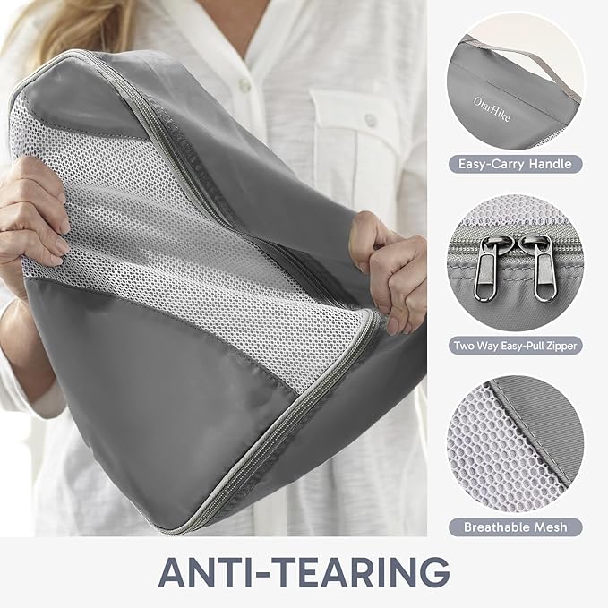 ALL INCLUDED 10 Set Durable Packing Cubes for Suitcases,OlarHike Essentials for Travel, UPGRADED Anti-Tear Stitching, NEW Improved Luggage Packing Organizers for Travel Accessories (Grey)