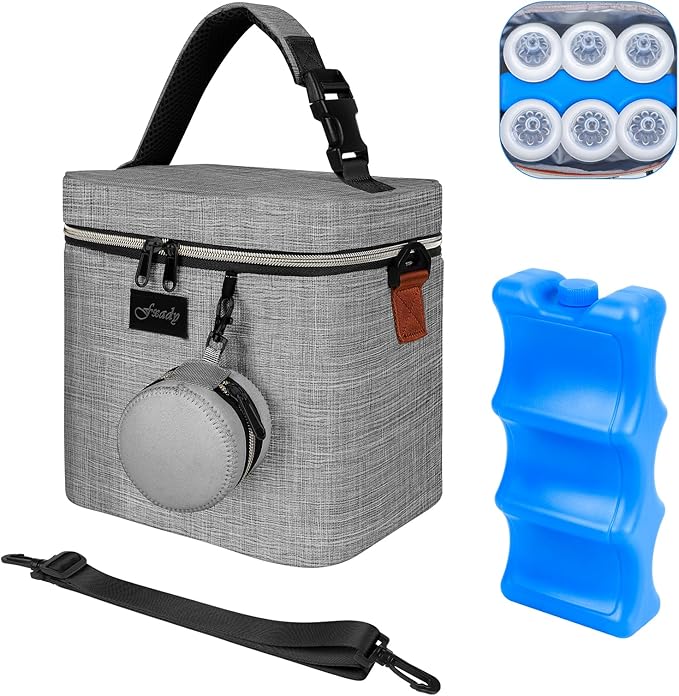 Breastmilk Cooler Bag with Ice Pack, Insulated Baby Bottle Tote Bag for 6 Bottles Up to 9 oz, Clip-On Pouch for Baby Essentials, Leakproof, Waterproof, Shoulder Strap for Nursing Moms