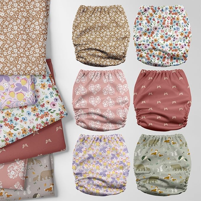 Mama Koala 3.0 Pocket Cloth Diapers for Babies with AWJ Lining, 6 Pack with 6 5-Layer Natural Cloth Diaper Inserts - Reusable and Washable Pocket Diapers(A-Wild Flowers)