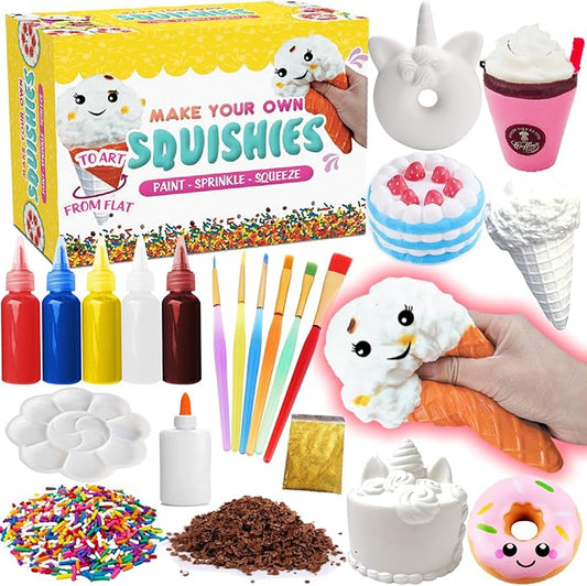 Insnug Paint Your Own Squishies Kit - Sensory Toys Squishy Painting Kit Stress Relief Squishies for Girl Kids Age 4 6 8 10 Slow Rising Squeeze Autism Toys Unicorn Gift Ice Cream Cake Milk Shake Donut