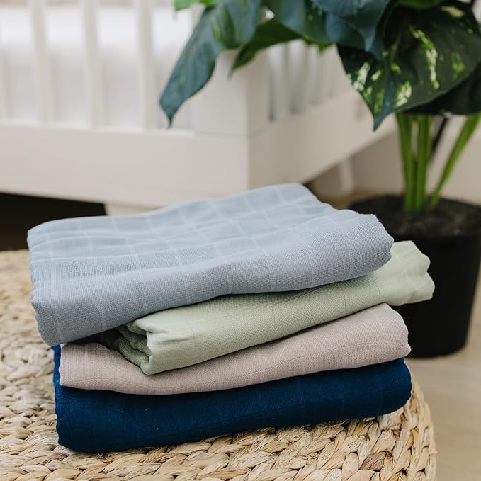 Featherhead™ 100% Cotton Muslin Swaddle Blankets for Baby Girl - Large 47”x 47” - Pre-Washed, Soft, & Breathable - Newborn Essential & Perfect Baby Registry Gift (4 Pack - Blue Solids)