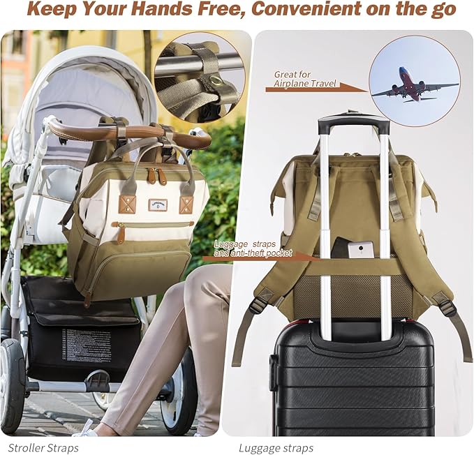 Diaper Bag Backpack: Tote Baby Bag for Boy and Girl, Large Mommy Bag Insulated Pockets Charger Holes for Men and Women, Nappy Bag for Baby Airplane Traveing Beige khaki