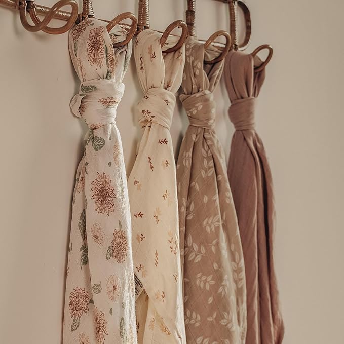 GLLQUEN BABY Muslin Swaddle Blankets 4-Pack Breathable Receiving Blankets (35" x 40") Soft Baby Blankets for Girls and Boys Newborn Essentials Muslin Burp Cloths Swaddle Wrap Baby Gift(Sunflower)