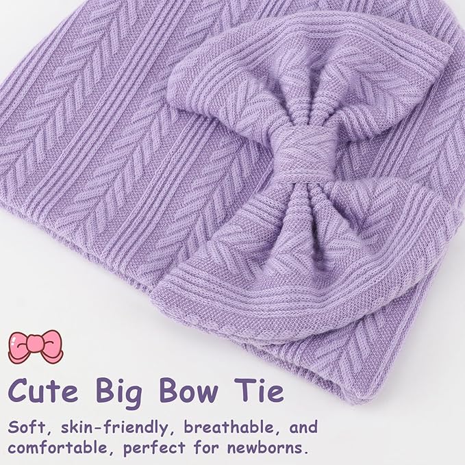 Newborn Baby Hats and Mittens Set Infant Bow Beanie Cap Toddler Gloves Newborn Hospital Hats for Baby Boy Girl 0-6 Months