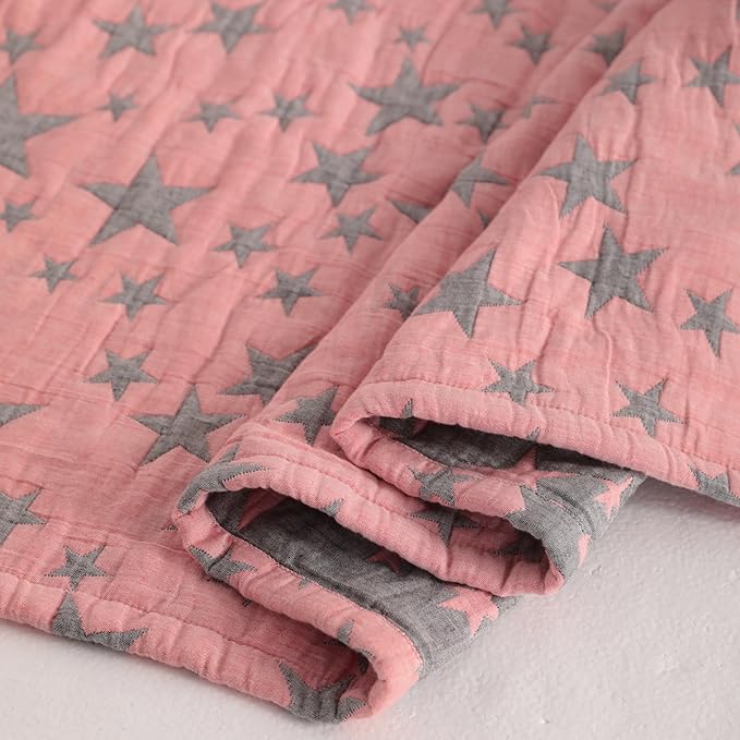 NTBAY 3 Layer Toddler Blanket, Muslin Cotton Jacquard Bed Blankets, Lightweight Thermal Baby Blanket, Super Soft and Warm Crib Blanket for All Seasons, Decoration Gift, 45"x60", Red and Black Star