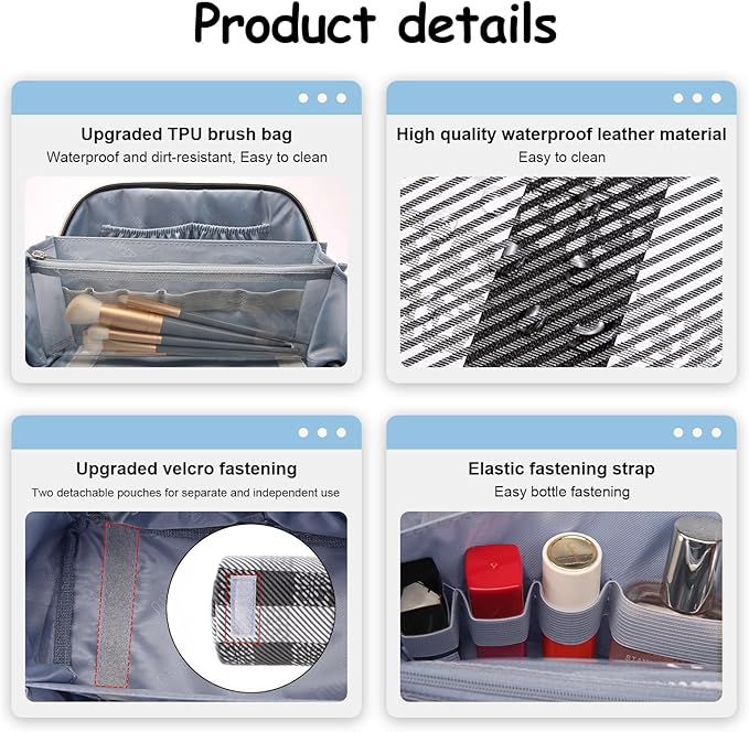 BOYATU Travel Makeup Bag Organizer Cosmetic Bag: 3 Pcs Set Make up Bags for Women with Handle - Waterproof Vegan Leather Toiletry Bags Travel Essentials Pouch with Compartments (F-01-Black)