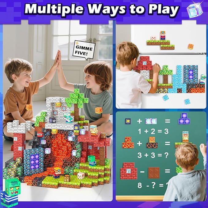 Magnetic Blocks Toys, Build Mine Magnet World Set, Magnetic Tiles Building for Boys & Girls Age 4-8 5-7, STEM Montessori Sensory Toys for Toddlers Kids Gifts
