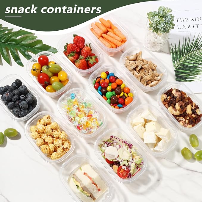 20pcs Snack Containers with Lids, 9.5 Oz Snack Containers for Kids & Adults, Bento Lunch Boxes with 10 Spoons, Lightweight and stackable, Microwave, refrigerator safe，BPA-free(4 Colors)