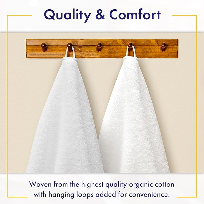 100% Organic Luxury Bath Sheets - GOTS Certified - Extra Large 35x70 Inches (Pack of 2) Zero-Twist, Long-Staple Cotton Bath Sheet Set (White)