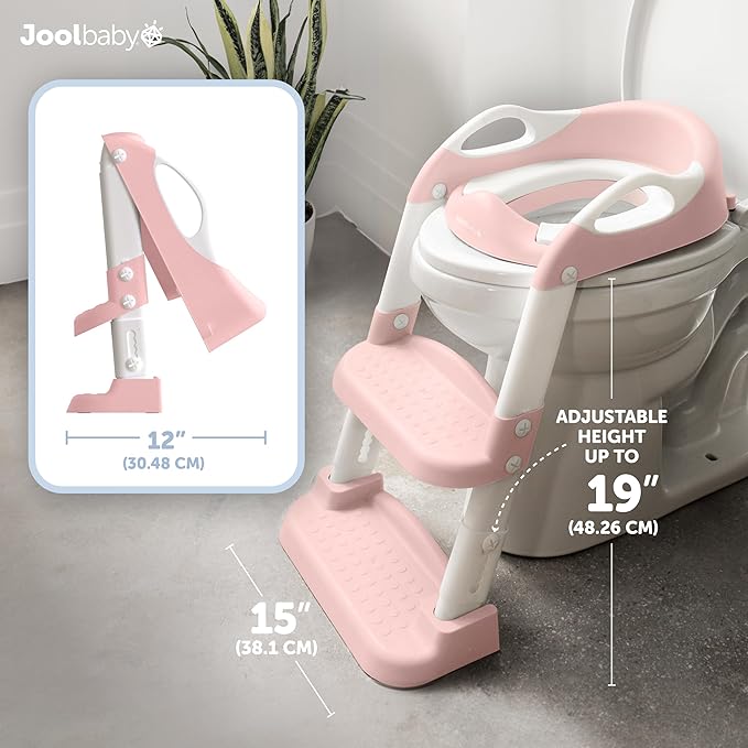 Jool Baby Potty Training Seat with 2 Step Ladder for Toddlers - Splash Guard, Adjustable Height (Pink)