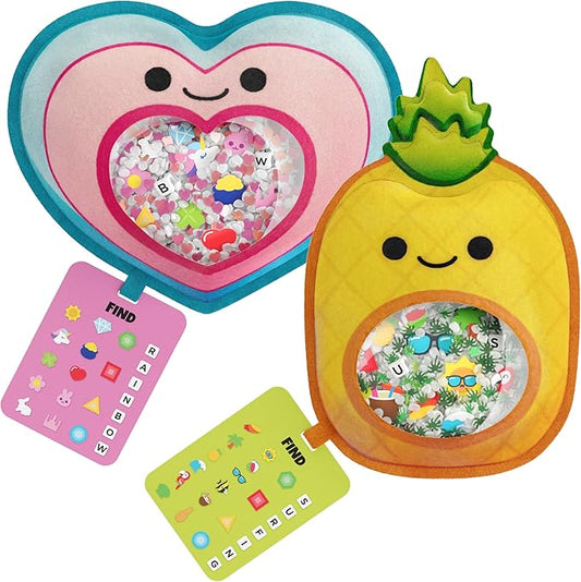 BIZYBOO - The Original Seek & Find Plush - Hidden Object Search Problem Solving Educational Matching Game for Kids 2 and Up - 2 Pack (Aloha & Joy)