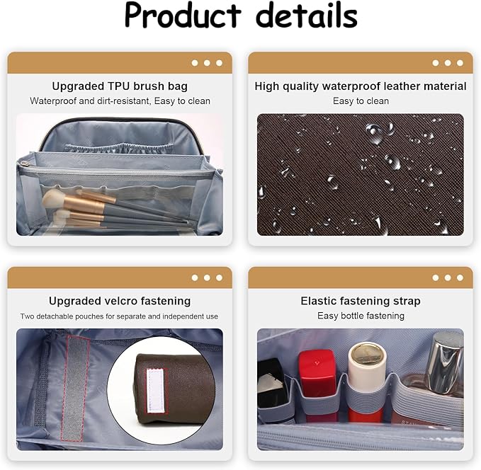 BOYATU Travel Makeup Bag Organizer Cosmetic Bag: 3 Pcs Set Make up Bags for Women with Handle - Waterproof Vegan Leather Toiletry Bags Travel Essentials Pouch with Compartments (D-01-Brown)