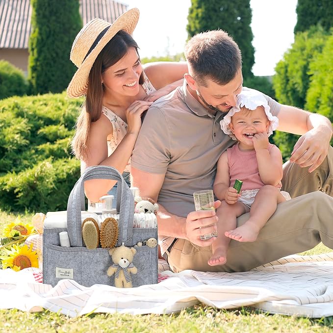 PeraBella Diaper Caddy Organizer with Handle, Baby Shower Gifts Basket Bag, Registry Search Must Haves Items, Nursery Storage Organizer for Newborn Girl Boy, Baby Bag Essentials, Car Diaper Caddy Cart